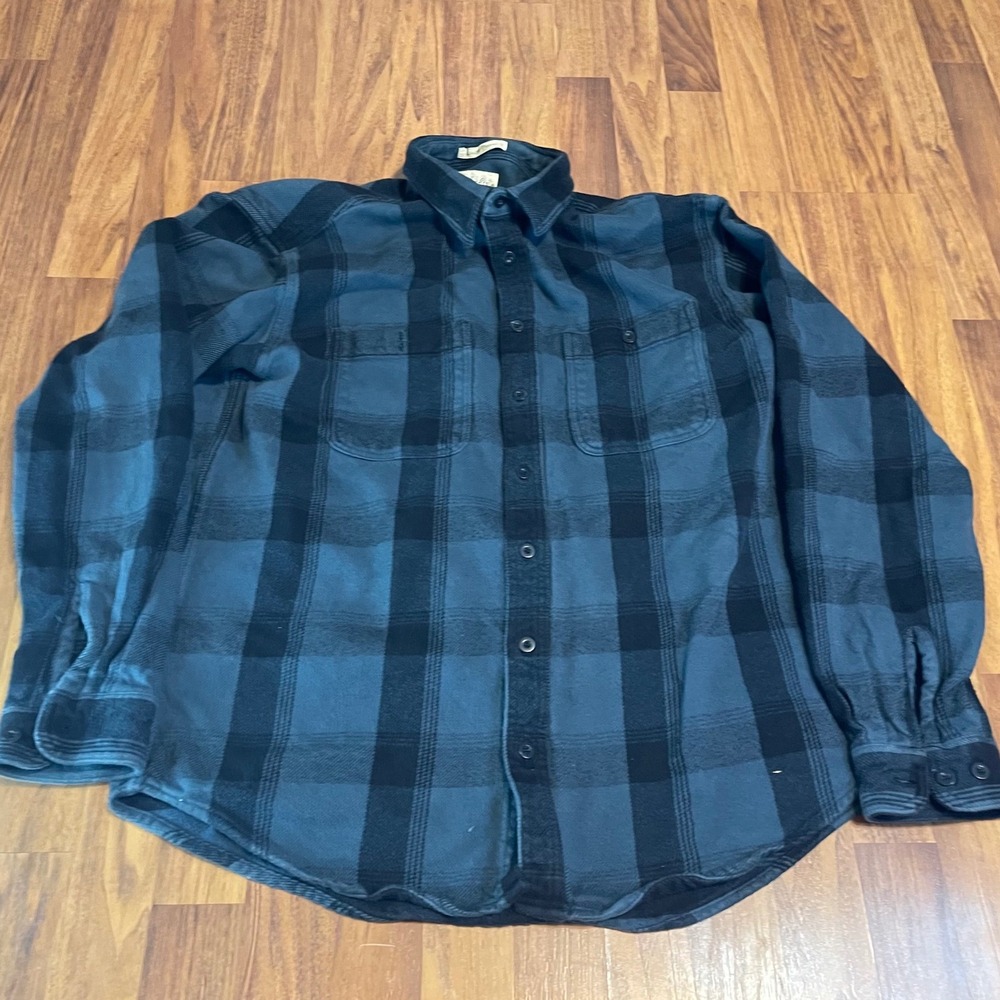 Cabela's Logger Flannel Shirt Mens XL Tall Blue Black Plaid Cotton 90-2300